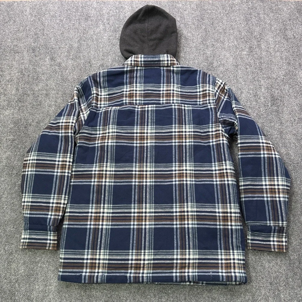Eddie Bauer Hooded Shirt Jacket Mens S‎ Plaid Flannel Quilted Snap Shacket NWT